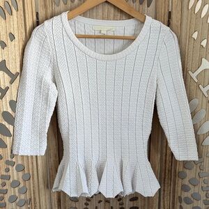 Jonathan Simkhai White Textured Peplum Knit Top